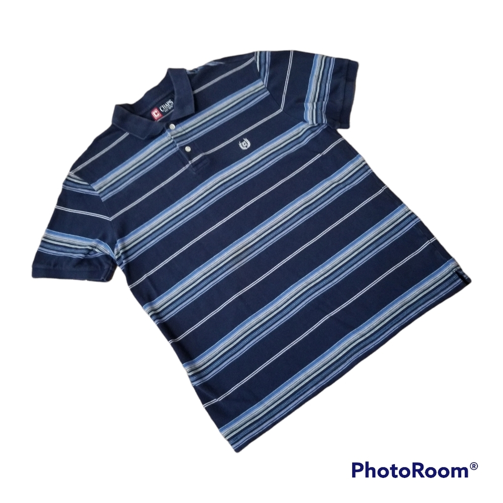 Chaps Blue White Striped Short Sleeve Polo Shirt. Mens Large